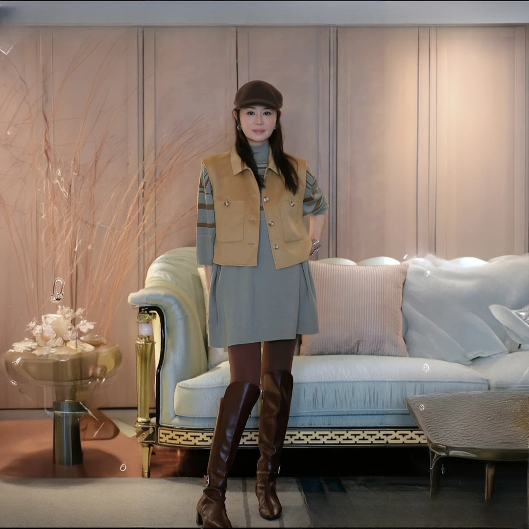 璇之恋·王璇·优优毛呢马甲（白色/驼色）短款·王璇原创设计