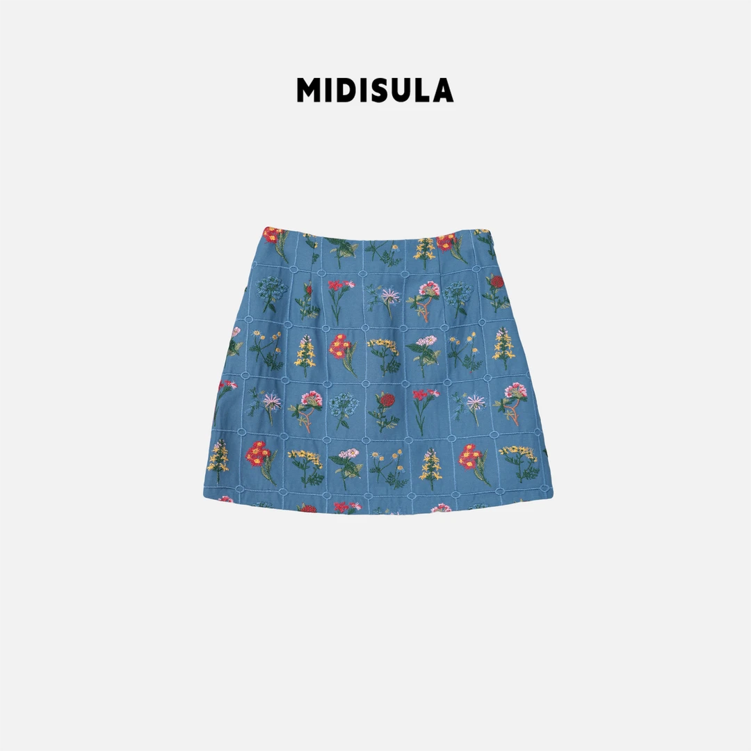 MDSL·A字裙刺绣高腰拉链短裙重工裙子复古卡通时尚碎花裙子#0740