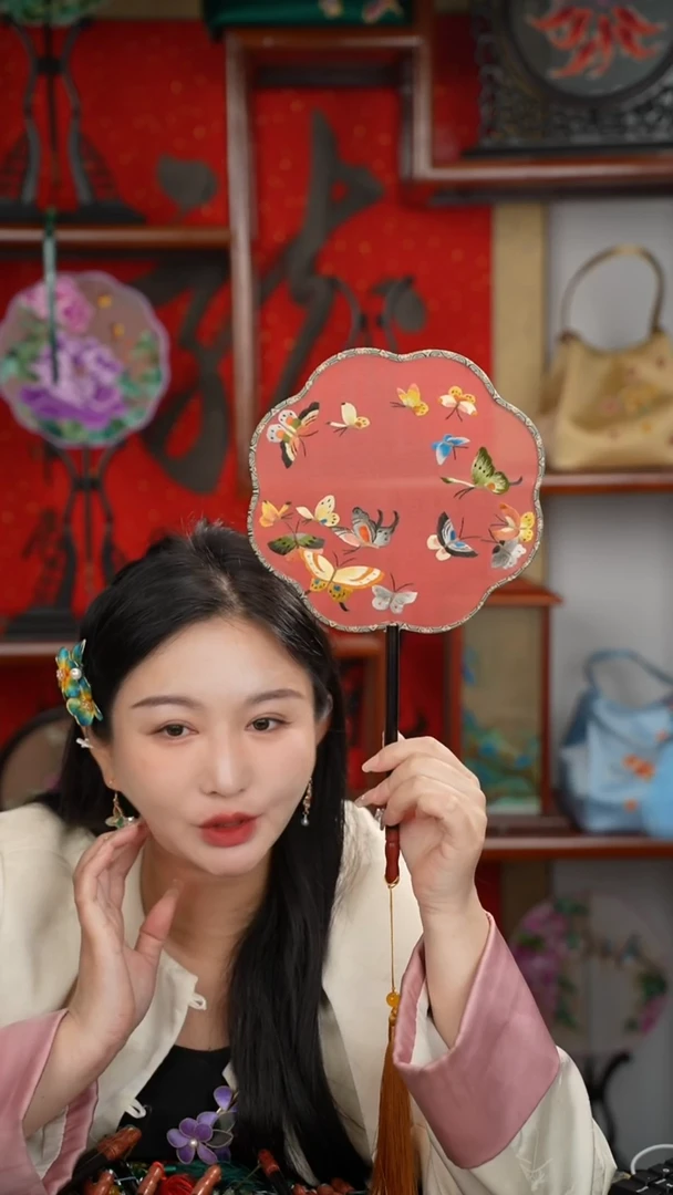 刺绣团扇 绣花双面非遗