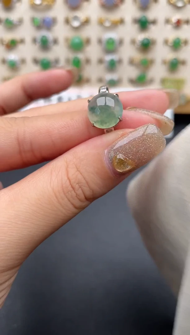 翡翠戒指银S925镶嵌一物一证一礼盒