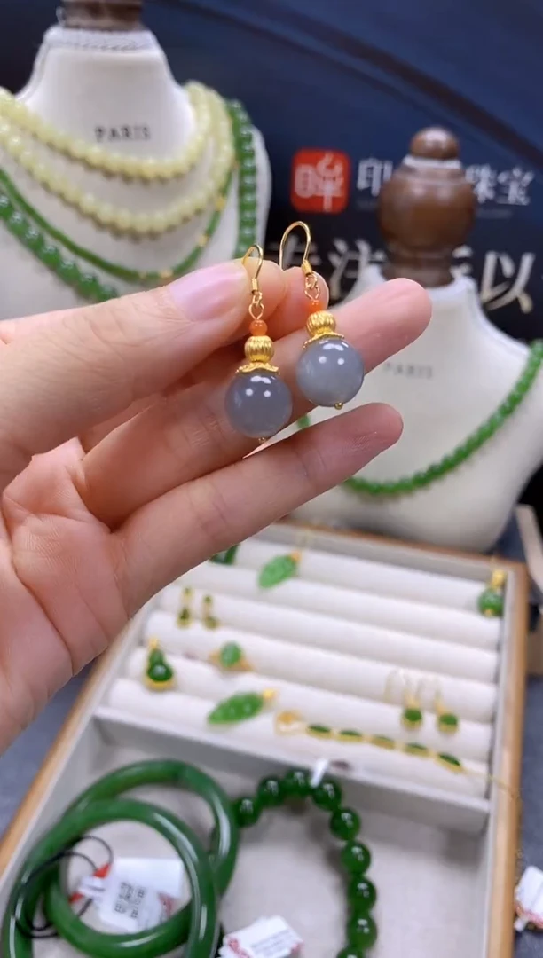 和田玉银S925镶嵌耳饰cg