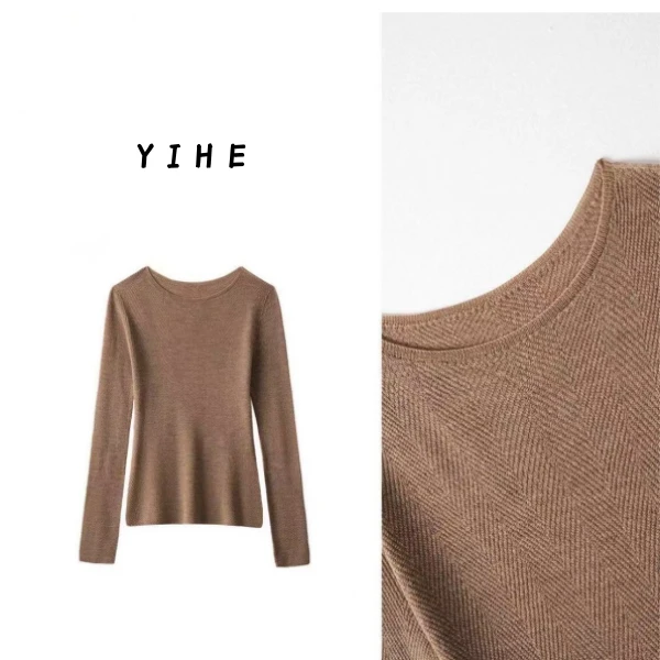 扬子纱“100羊毛”18针60支圆领秋冬百搭套头长袖精纺羊毛打底衫女