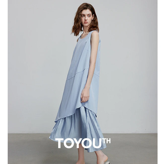 【强哥专属】初语天空蓝连衣裙度假风拼接假两件背心裙8529039