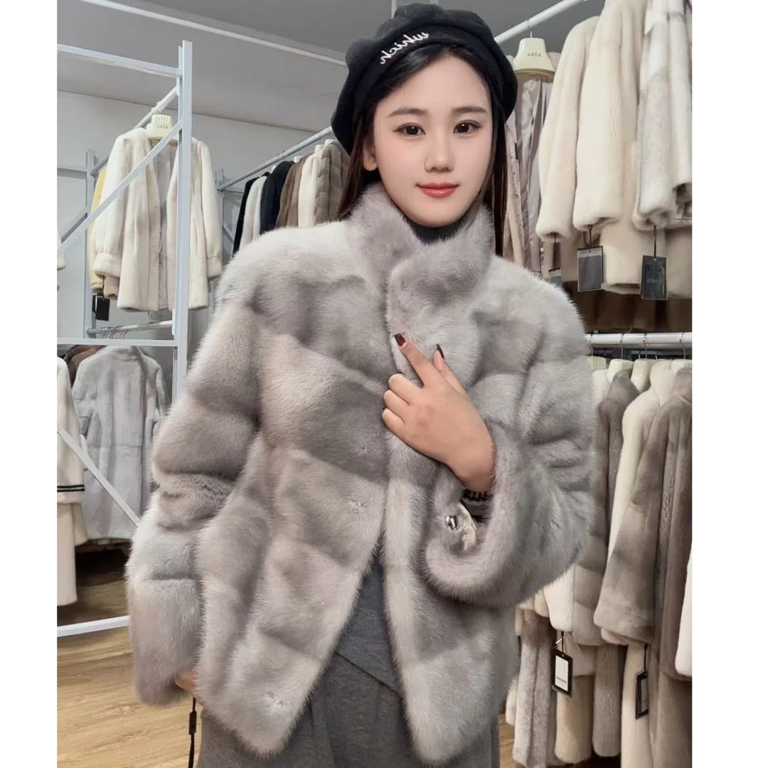 2024冬季新款丹麦进口天鹅绒整貂水貂毛外套女貂皮大衣