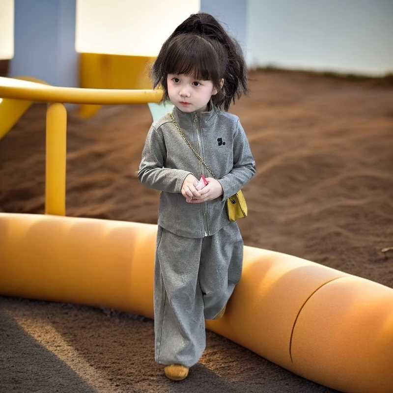 女童高腰松紧裤显瘦透气运动套装秋装2025新款韩版洋气时髦两件套