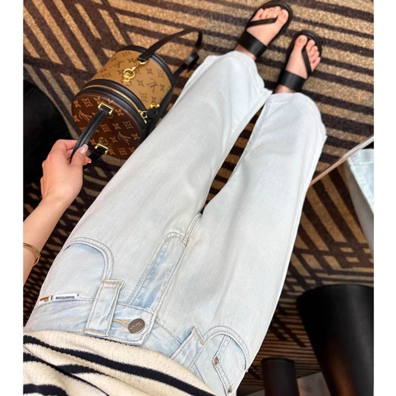 2025春夏新款高腰九分阔腿牛仔裤女梨型身材小个子宽松显瘦直筒裤