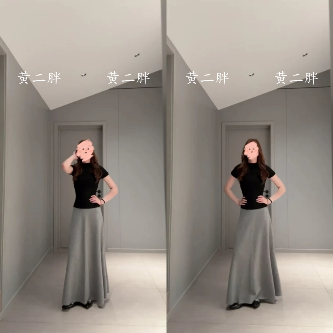 高智感气质穿搭两件套黑色正肩短袖上衣+灰色半身裙2025夏季新款