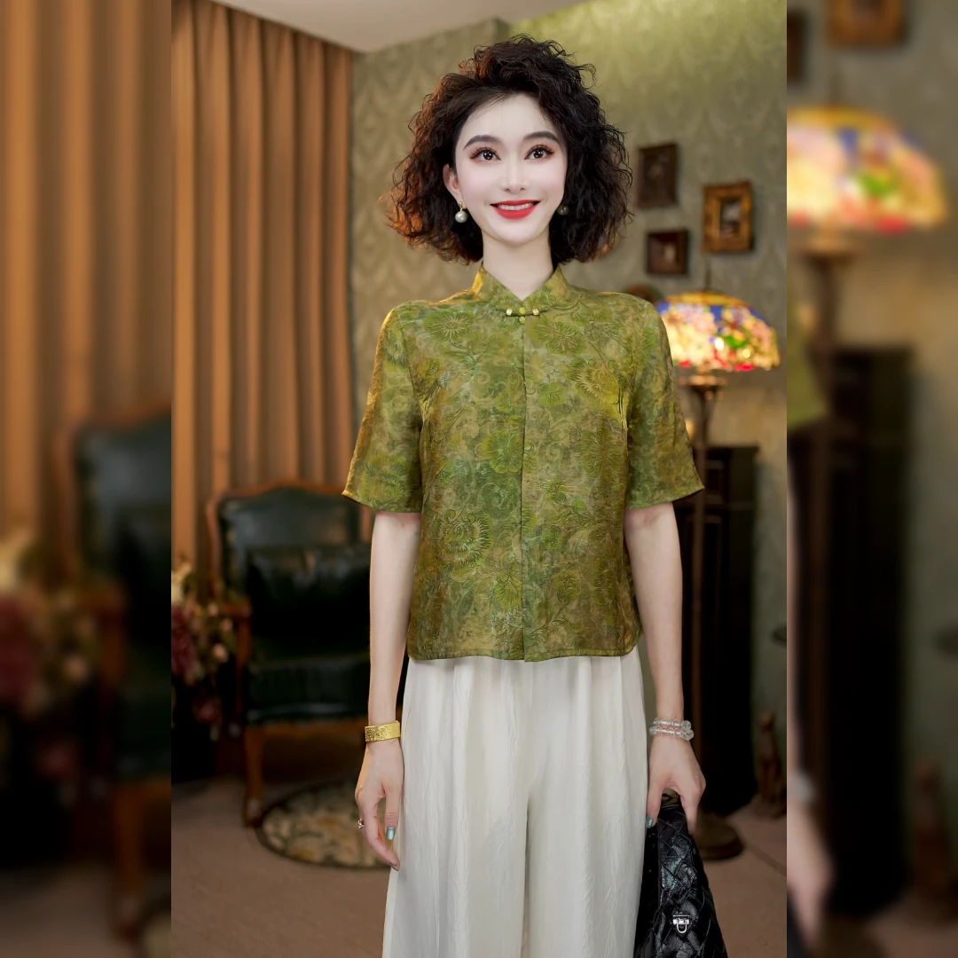 新中式国风复古提花上衣女2025夏季新款轻奢淡雅外套LYGSY1112