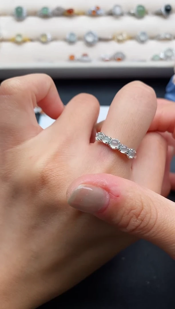 银S925镶嵌戒指翡翠缅甸天然A货翡翠11   9-