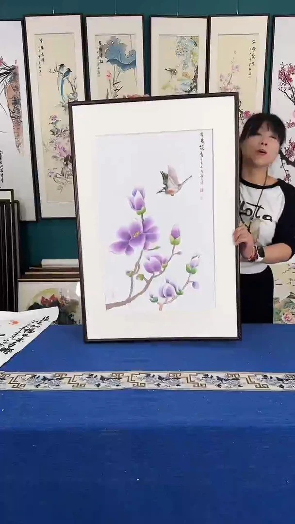 国画玉兰实木装裱63*93