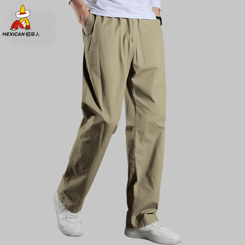 稻草人纯棉休闲裤男士春秋冬季大码胖子宽松直筒加厚加绒中老年裤