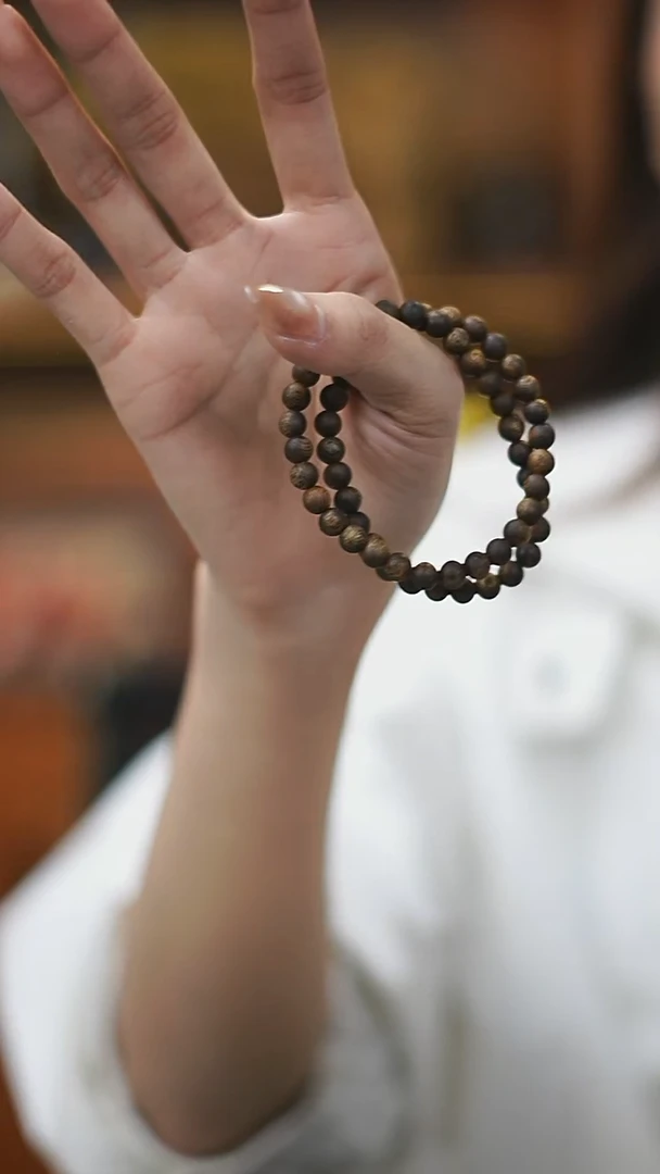 沉香手串【电白沉香集团】张勺子圆珠双圈手串06mm多样性发一