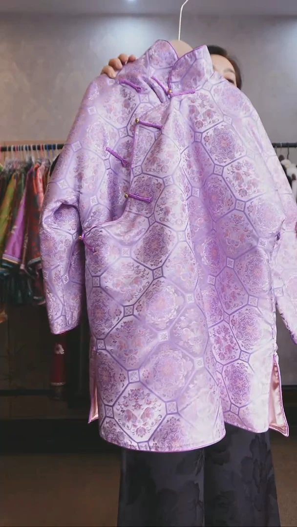 本**祥凤仙领宋锦棉服浅紫