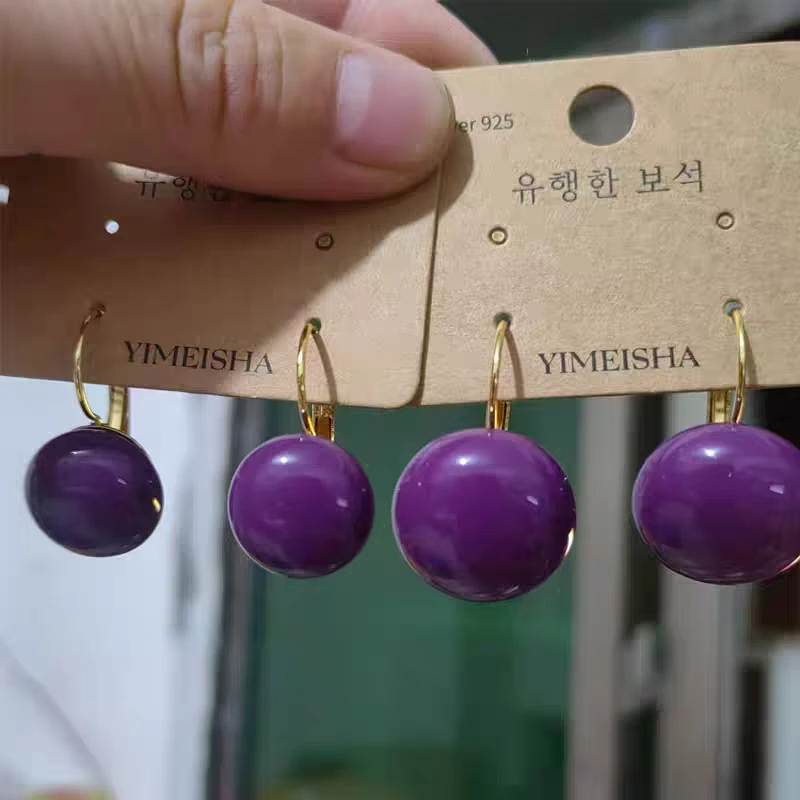 铜合金树脂耳饰 高级感气质紫色几何耳扣精致小众时髦洋气耳环女