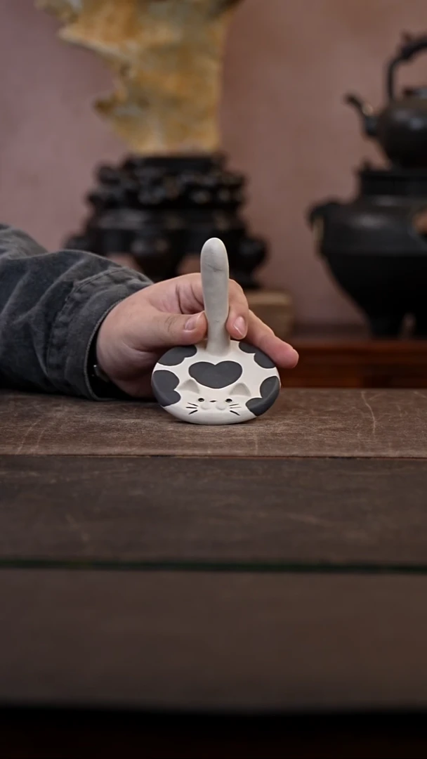 紫砂茶宠紫砂白泥支架 泥绘
