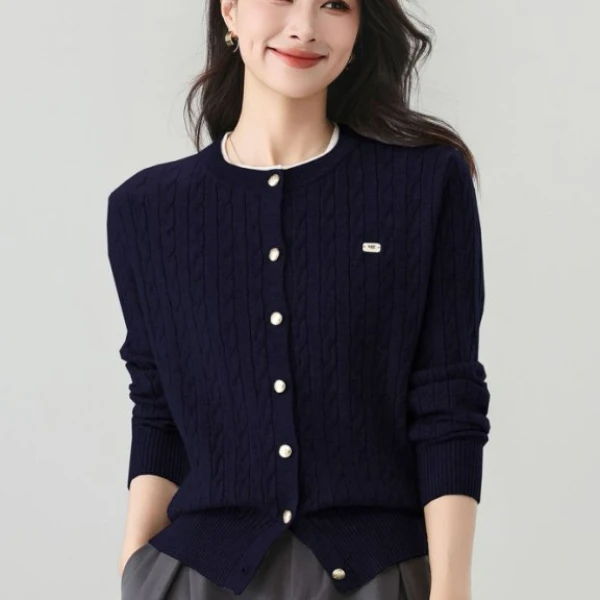 【老钱风】圆领修身型长袖抗起球针织百搭女短款秋冬开衫