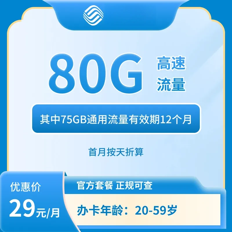 青海29月租-80G大流量卡【可发全国】