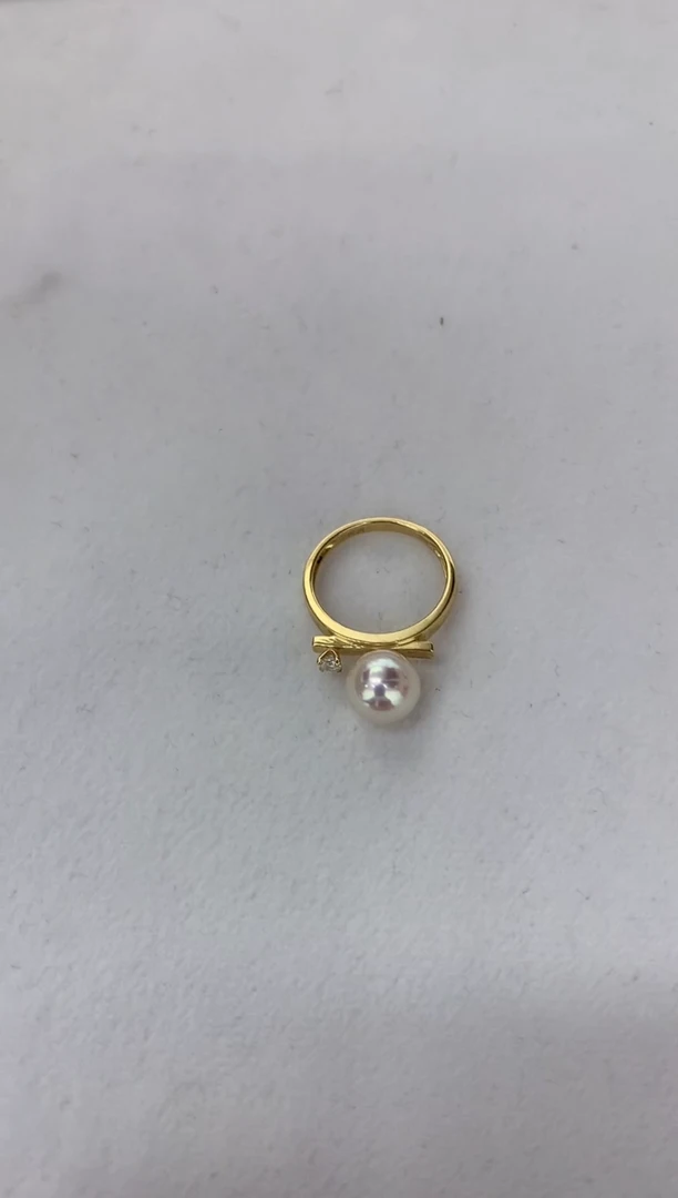 【闪购商品】海水珍珠戒指18K金镶嵌单钻平衡戒指8-8.5
