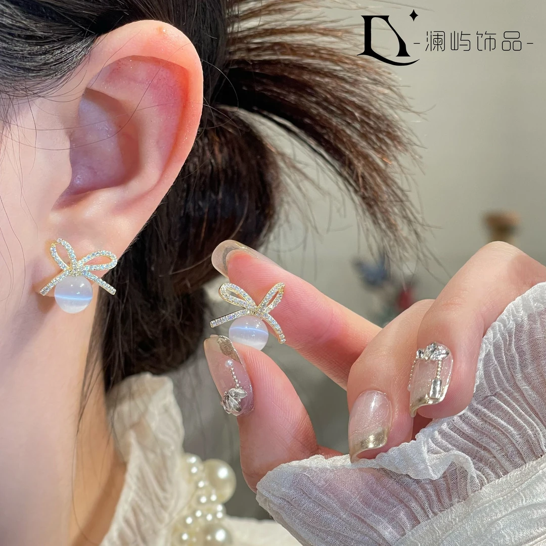 【诺·赫】A815蝴蝶结珠珠耳钉气质轻奢时尚百搭小众