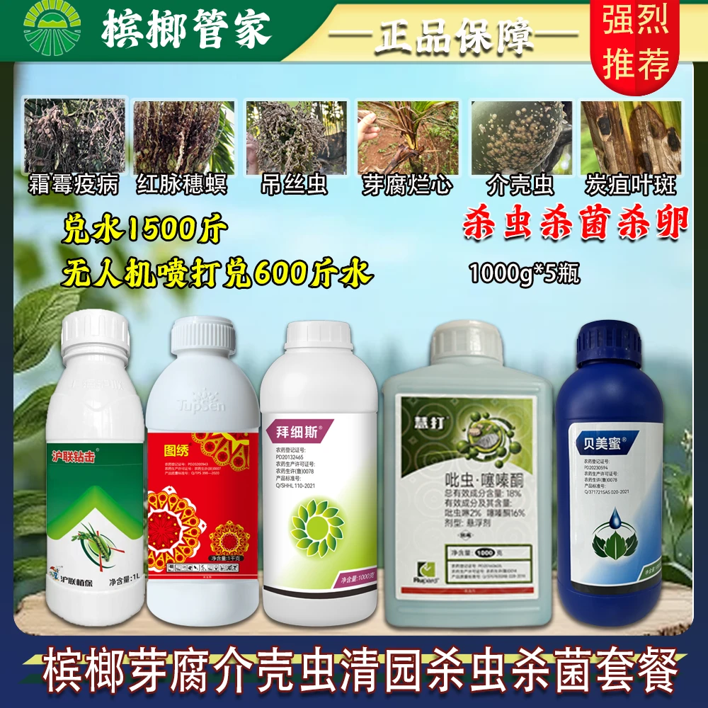 槟榔清园芽腐烂心条斑炭疽鞘腐叶斑介壳虫椰心叶甲红脉杀虫菌套餐