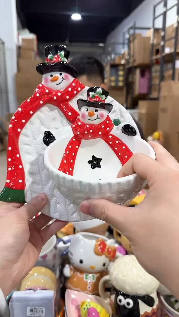 瓷片原盒雪人盘加雪人碗