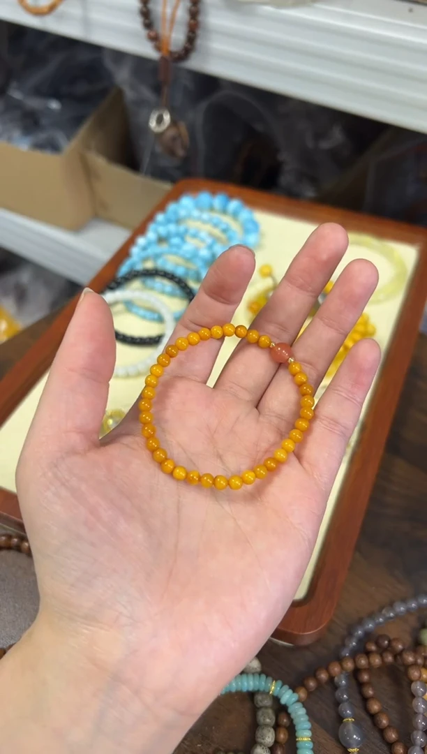 未镶嵌蜜蜡手链满蜜蜜蜡南红顶珠款手链[1931]