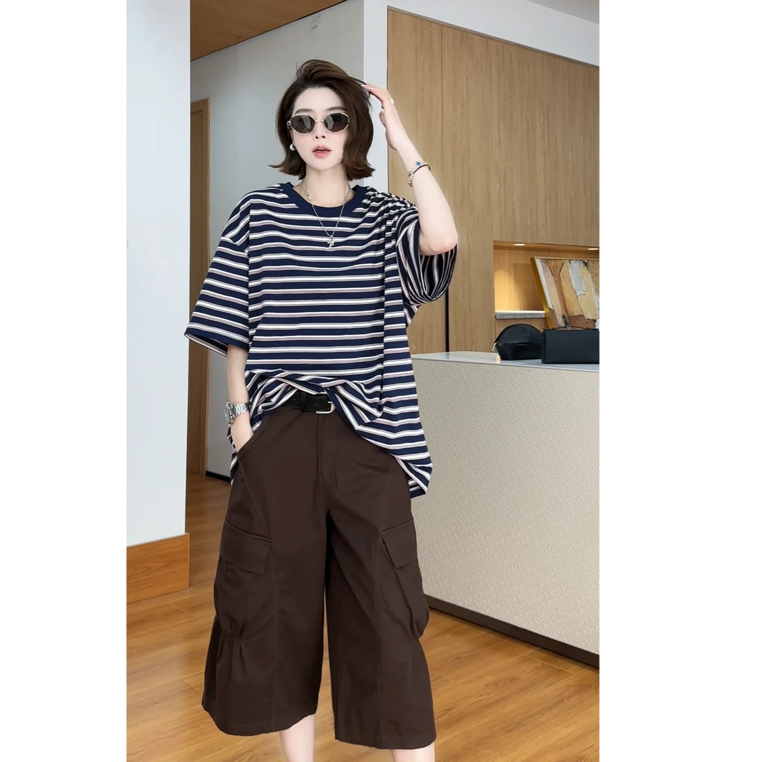 YYOUHAN 2025新款【条纹日记】小众设计撞色显瘦百搭T恤 2506C3727