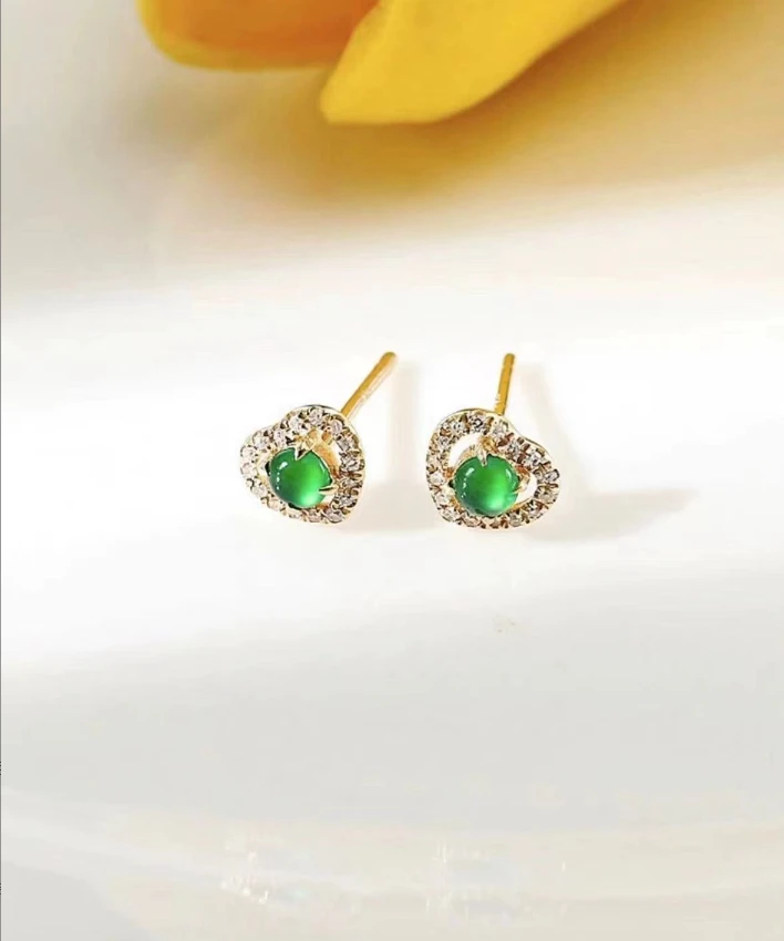 天然翡翠A货小爱心耳钉