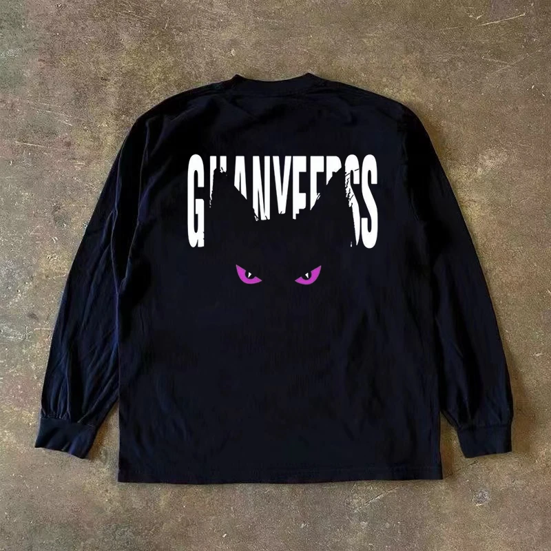 XQ-230g！重磅不透潮流简约英文趣味印花秋冬长袖百搭宽松上衣透气