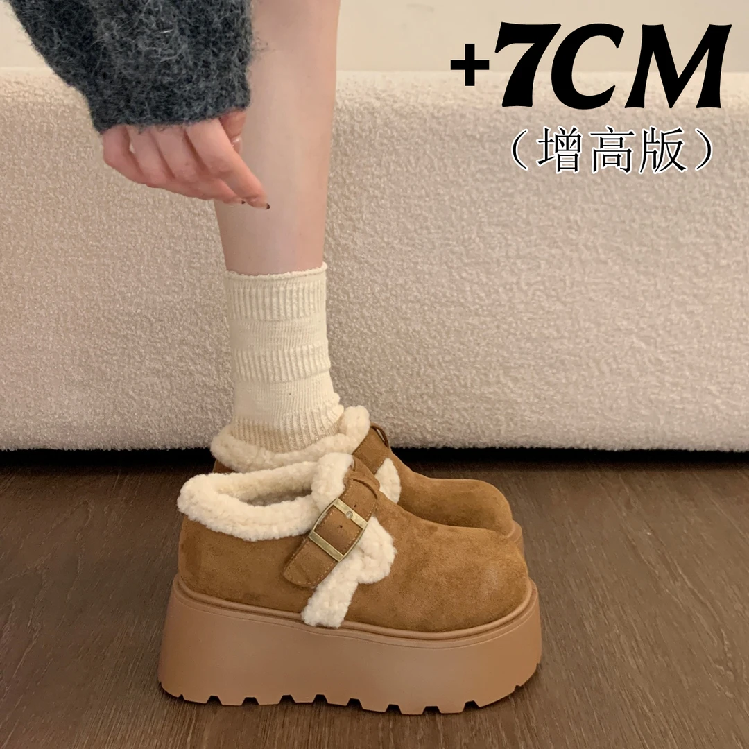 勃肯鞋女2025新款冬季厚底增高鞋小个子毛绒保暖棉鞋加绒毛毛鞋子