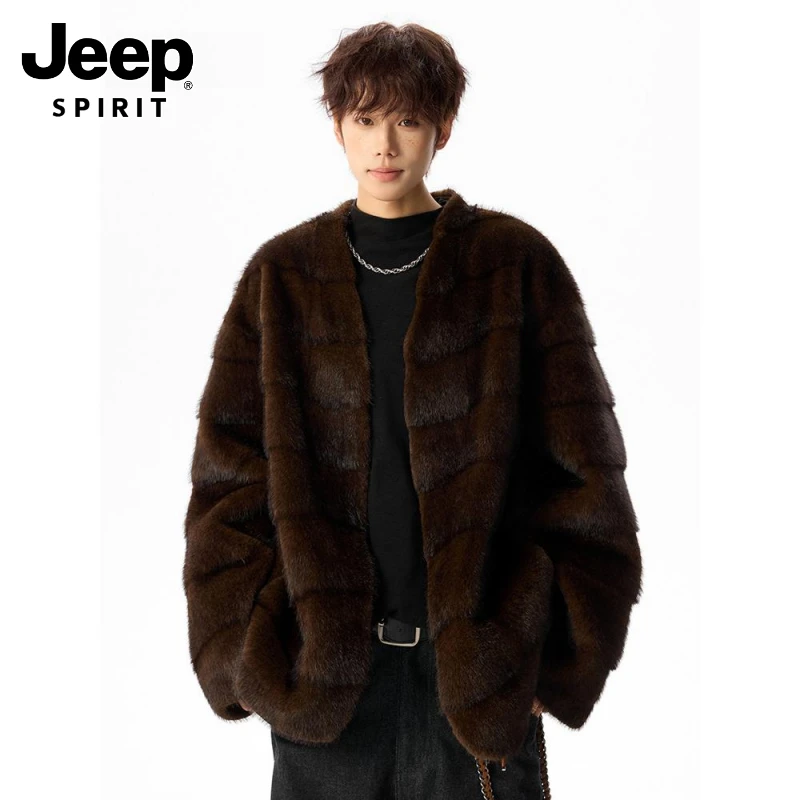 JEEPSPIRIT吉普潮牌水貂毛皮草外套男款冬季新款加绒皮毛一体高级