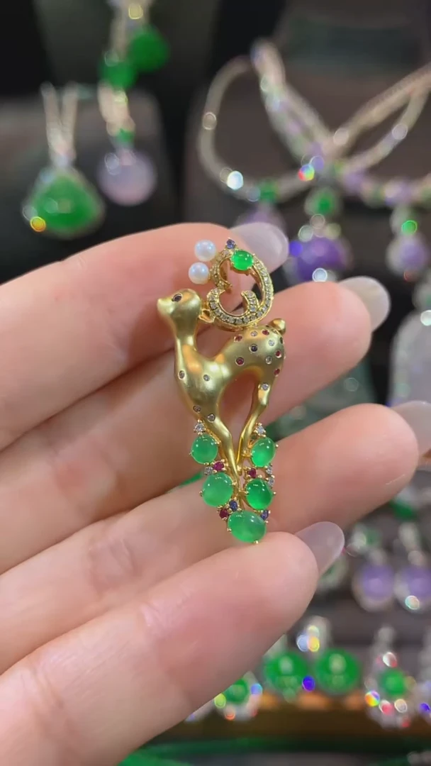 吊坠(不含链)18K金镶嵌翡翠吊坠