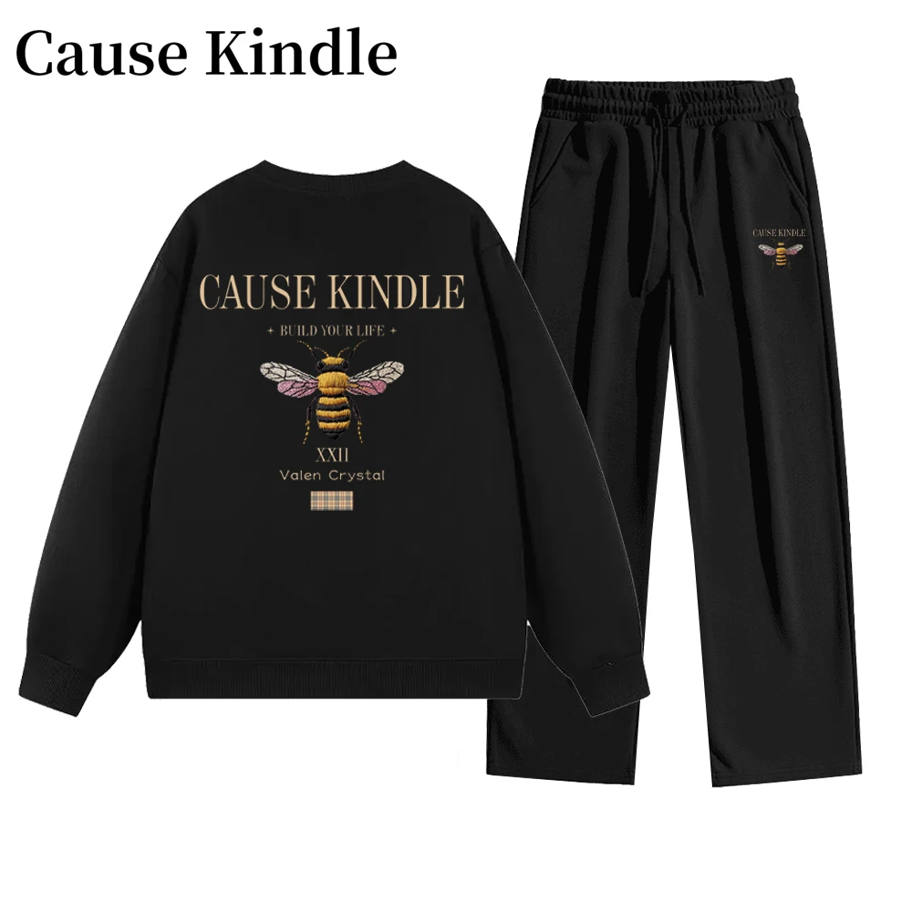 CAUSE KINDLE正品小蜜蜂联名款卫衣运动套装阔腿裤两件套wytz02