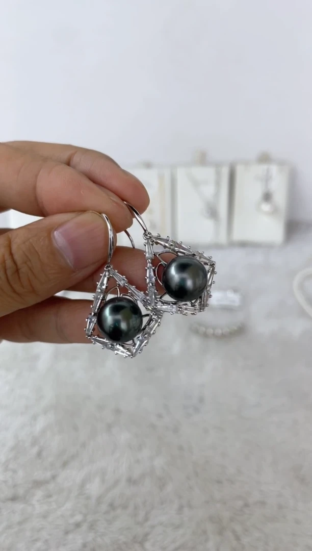 银S925镶嵌海水珍珠耳饰耳钩11