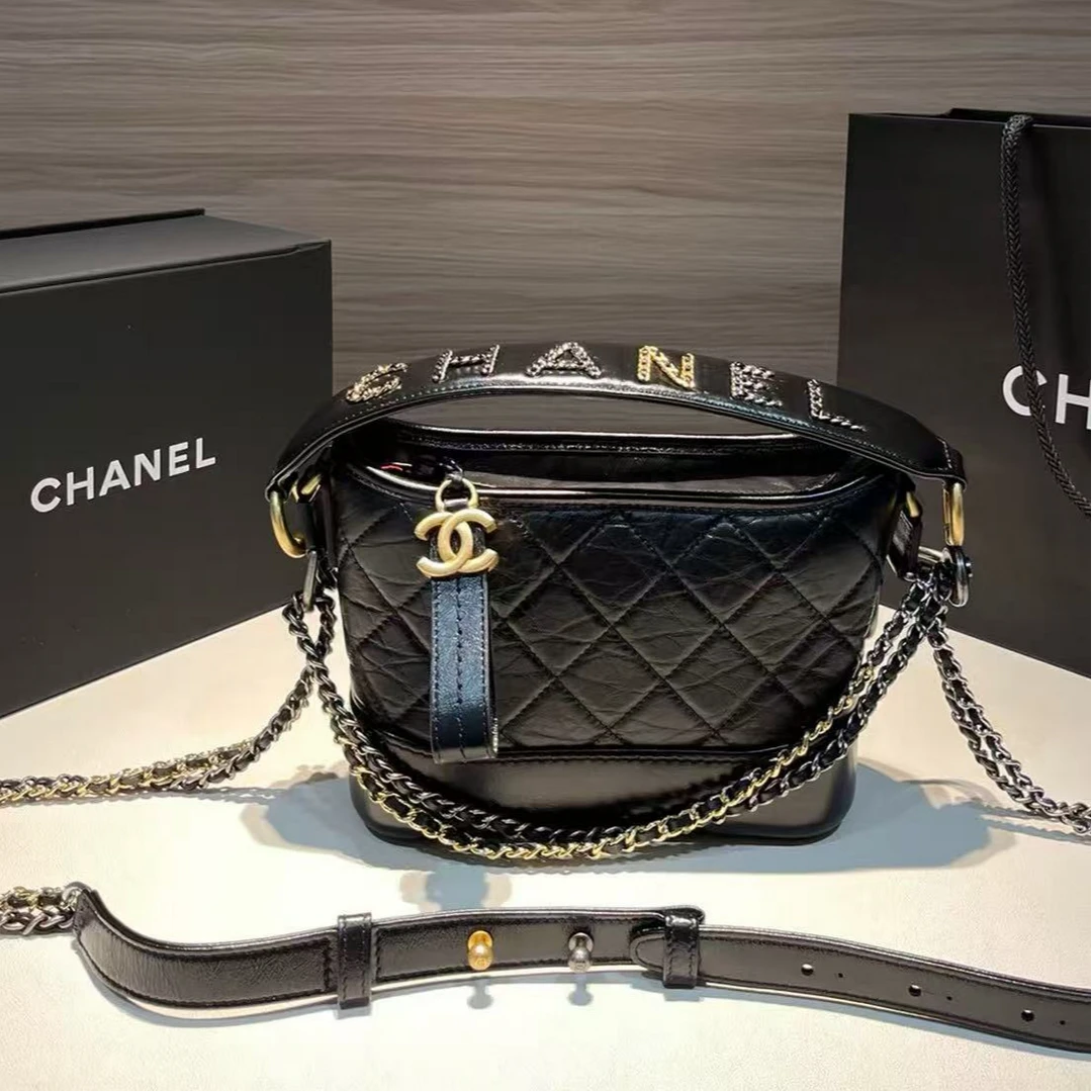 99新 Chanel/香奈儿 0914|香奈儿黑金宽肩带流浪小号斜挎包|香奈