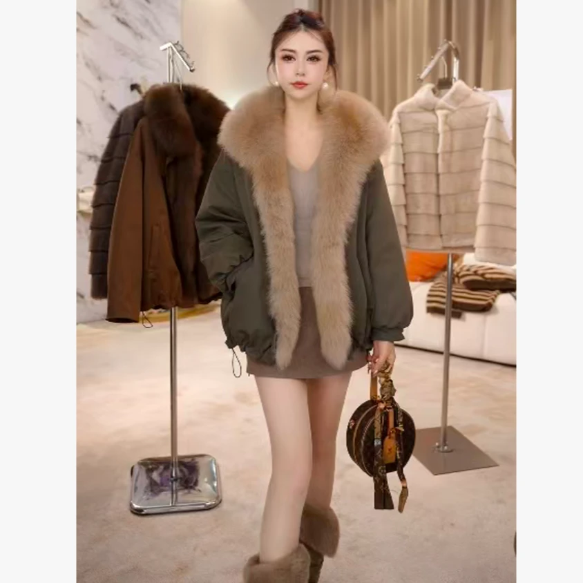 2025海宁新款毛领外套女短款显瘦气质年轻款派克棉服