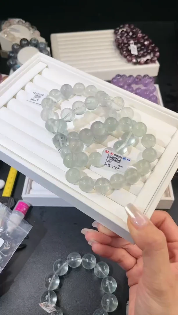 手链未镶嵌萤石多样性发一Q81奶绿15mm