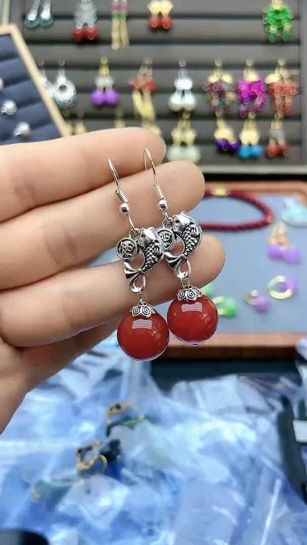 【闪购商品】南红玛瑙耳饰银S925镶嵌567000