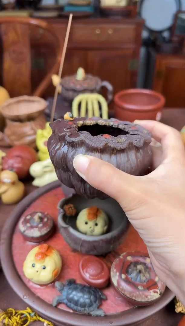 紫砂茶宠紫泥链子公道