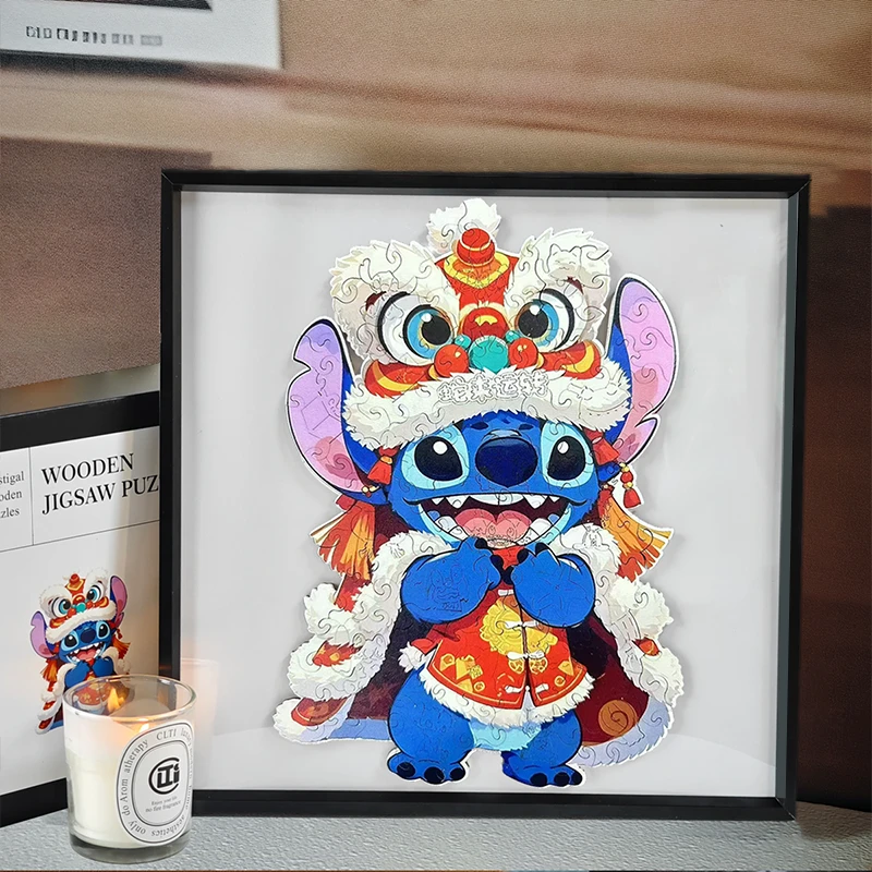 新年国潮舞狮史迪仔拼图成人情侣益智解压木质款拼图积木礼物推荐