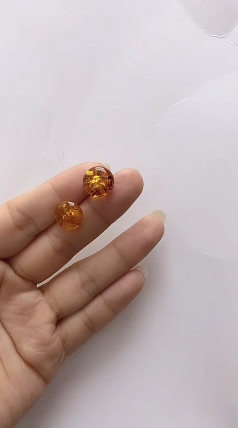 【闪购商品】琥珀裸石银S925镶嵌花珀耳钉