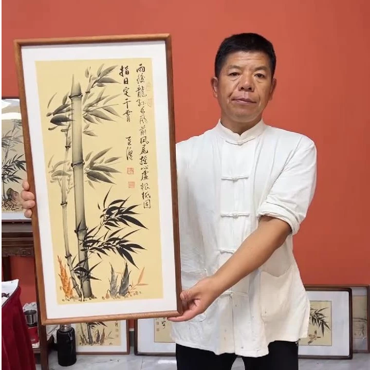 张富民手绘作品/指日定干霄（乌檀木实木框）/古宣/36*69厘米左右