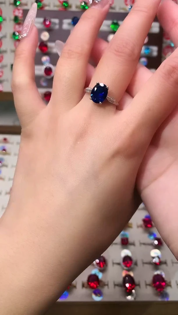 戒指蓝宝石银S925镶嵌8*10 银托