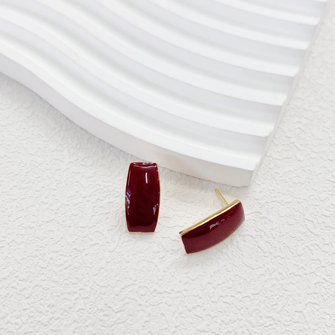 纯银饰品纯银耳饰耳耳钉银镀金珐琅彩耳钉修身脸型耳钉长方款1286