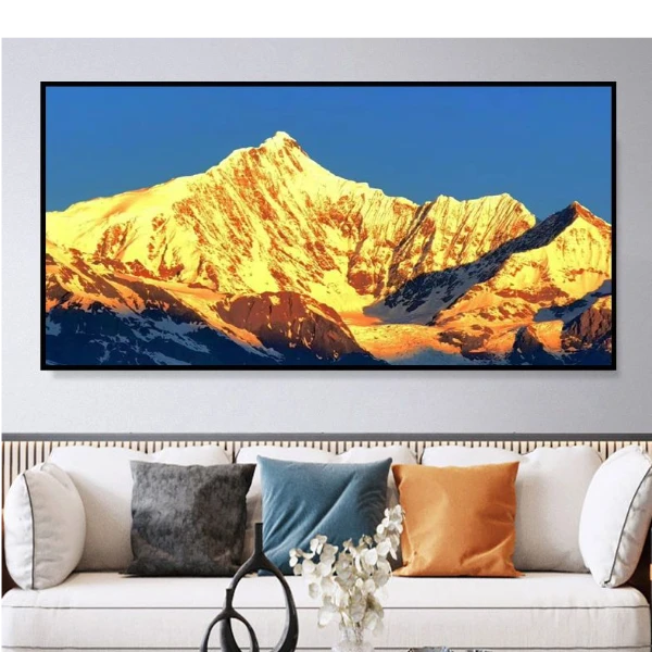 日照金山高级感治愈风景画油画手工填色挂画简约大尺寸客厅装饰画