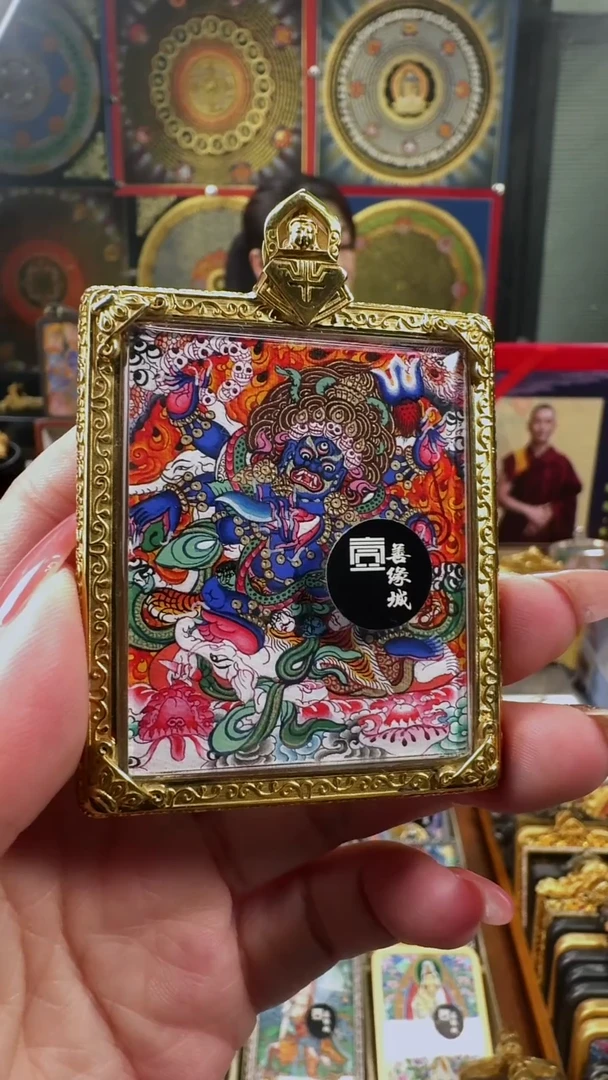 吊坠壹善缘城手绘唐卡黑六臂