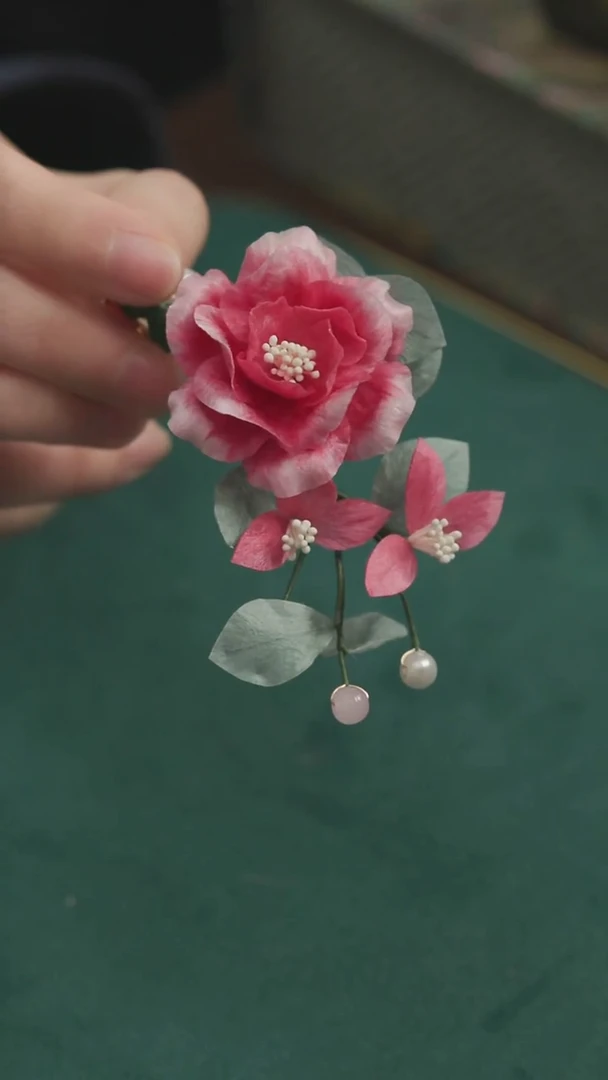 刺绣【高货】湘传礼 桑蚕丝 非遗绒花发夹