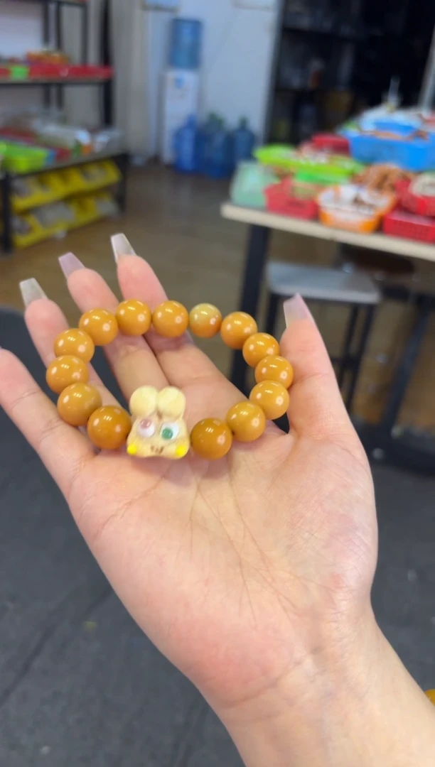 【闪购商品】石英质玉（黄龙玉）手链未镶嵌15mm猴头圆珠黄龙玉兔
