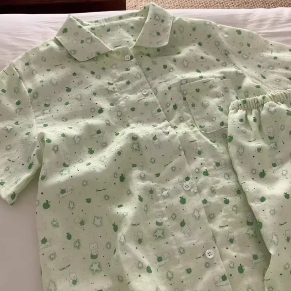 大码200斤睡衣女款青苹果小猫套装卡通短袖宽松甜美夏季家居服薄