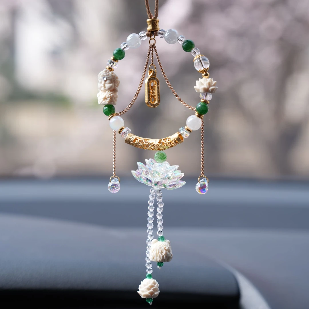 白度母莲花汽车后视镜挂件福运高级感车挂车内汽车挂件平安